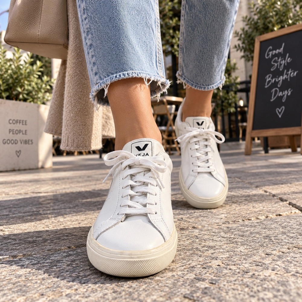 Veja Esplar White Leather Low Top Sneakers Womens Size 6 EU 37 Minimalist Shoes